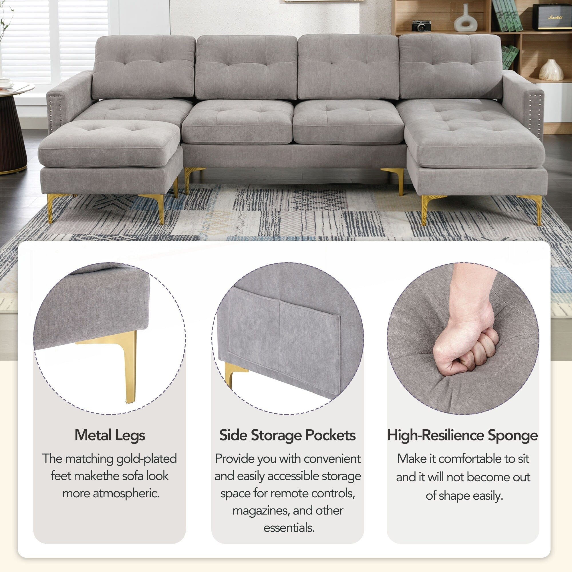 110inch L-Shape Convertible Sectional Sofa Couch