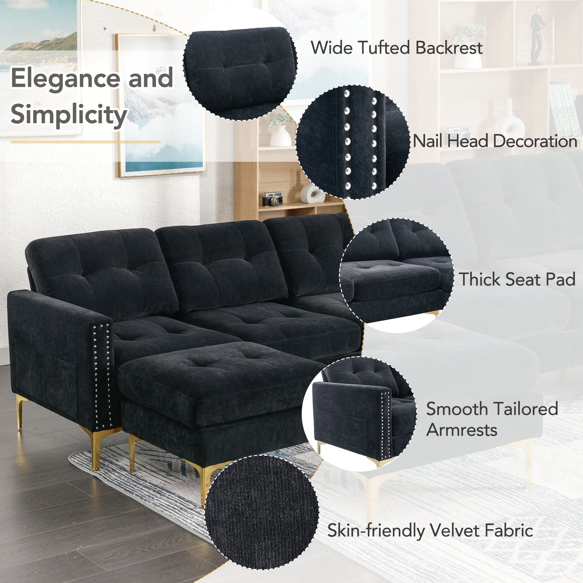 110inch L-Shape Convertible Sectional Sofa Couch
