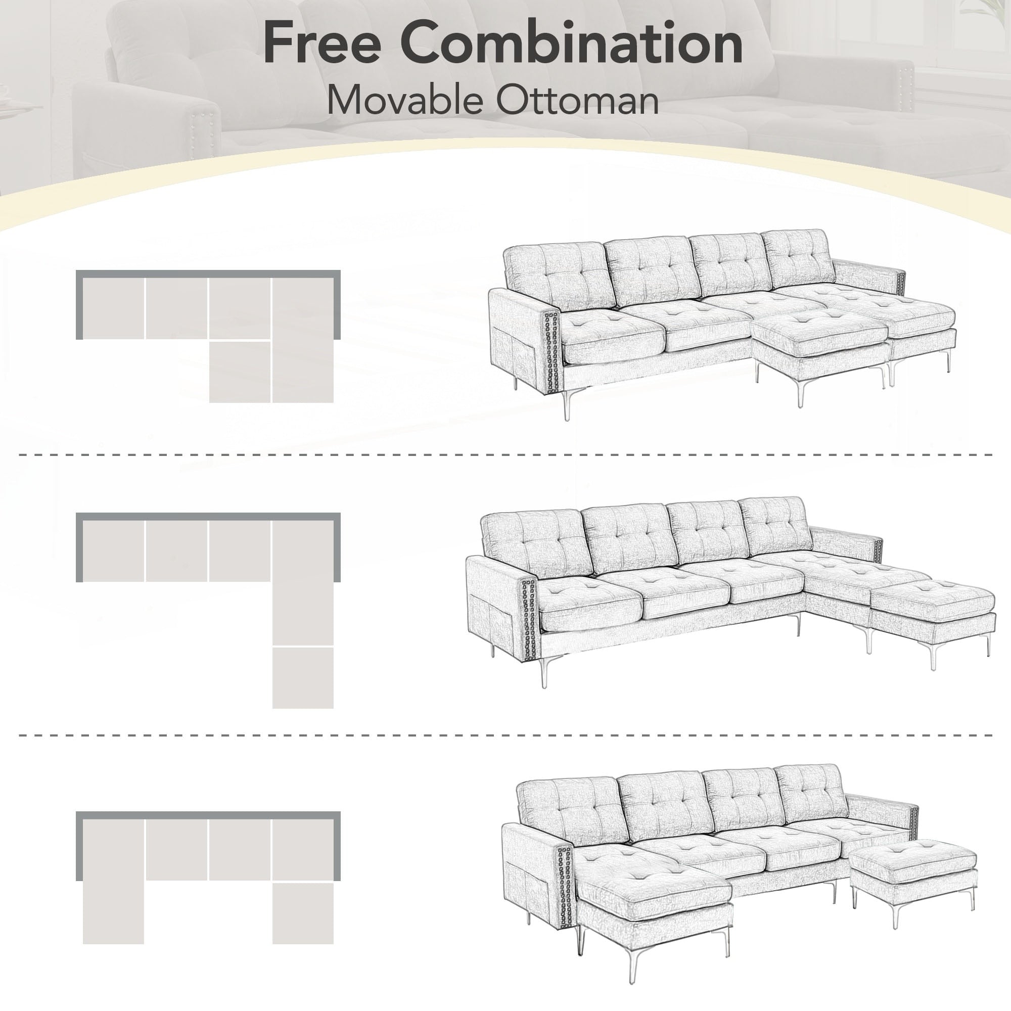 110inch L-Shape Convertible Sectional Sofa Couch