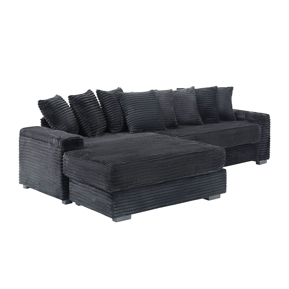 111.4  L-Shaped Corduroy Sofa with 8 Throw Pillows and Footstool