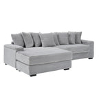 111.4  L-Shaped Corduroy Sofa with 8 Throw Pillows and Footstool