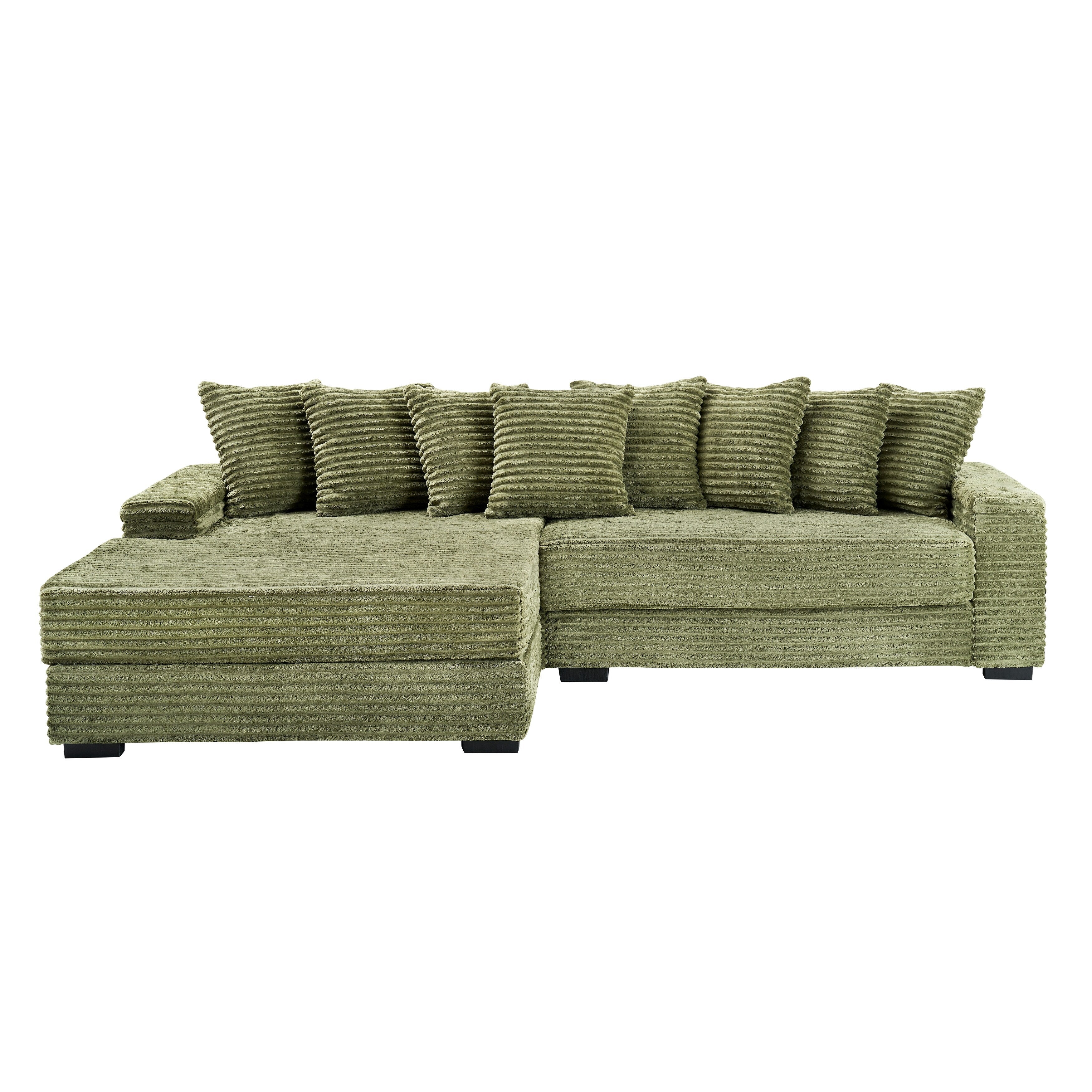 111.4  L-Shaped Corduroy Sofa with 8 Throw Pillows and Footstool