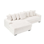 111.4  L-Shaped Corduroy Sofa with 8 Throw Pillows and Footstool