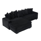 111.4  L-Shaped Corduroy Sofa with 8 Throw Pillows and Footstool