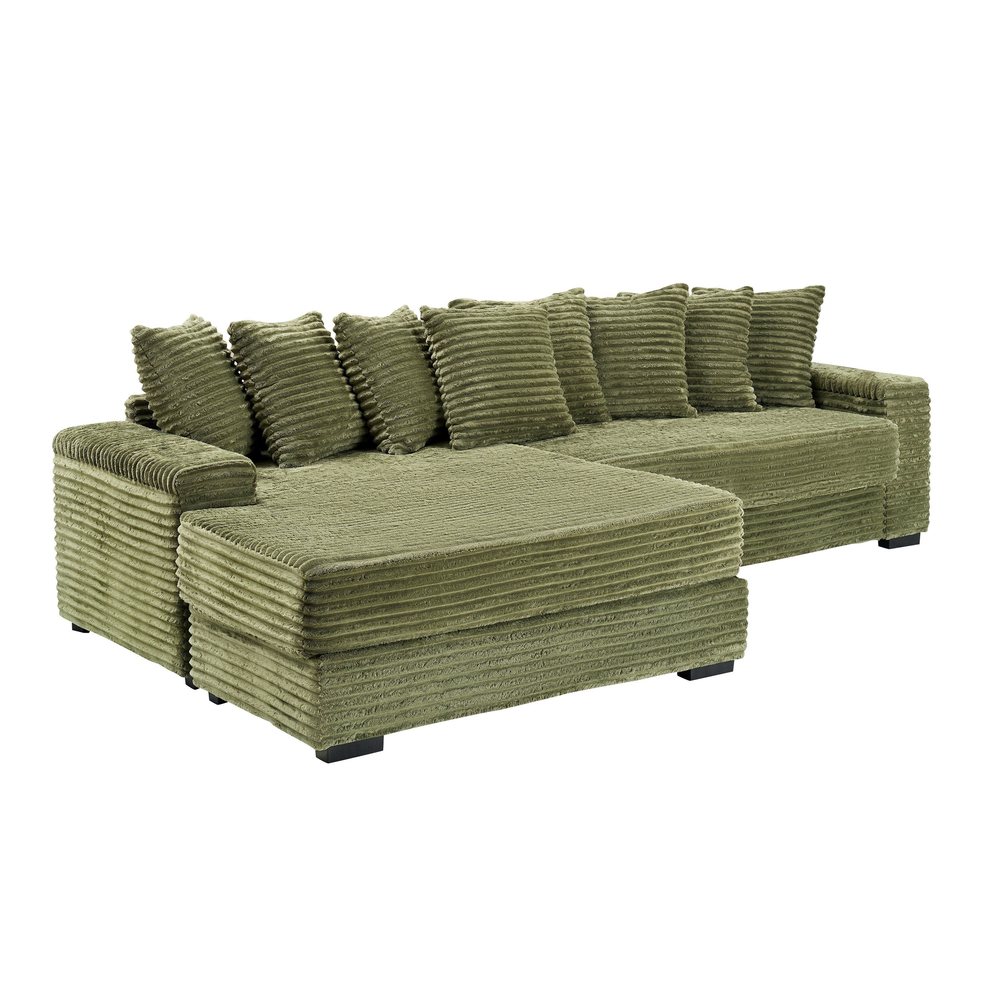 111.4  L-Shaped Corduroy Sofa with 8 Throw Pillows and Footstool