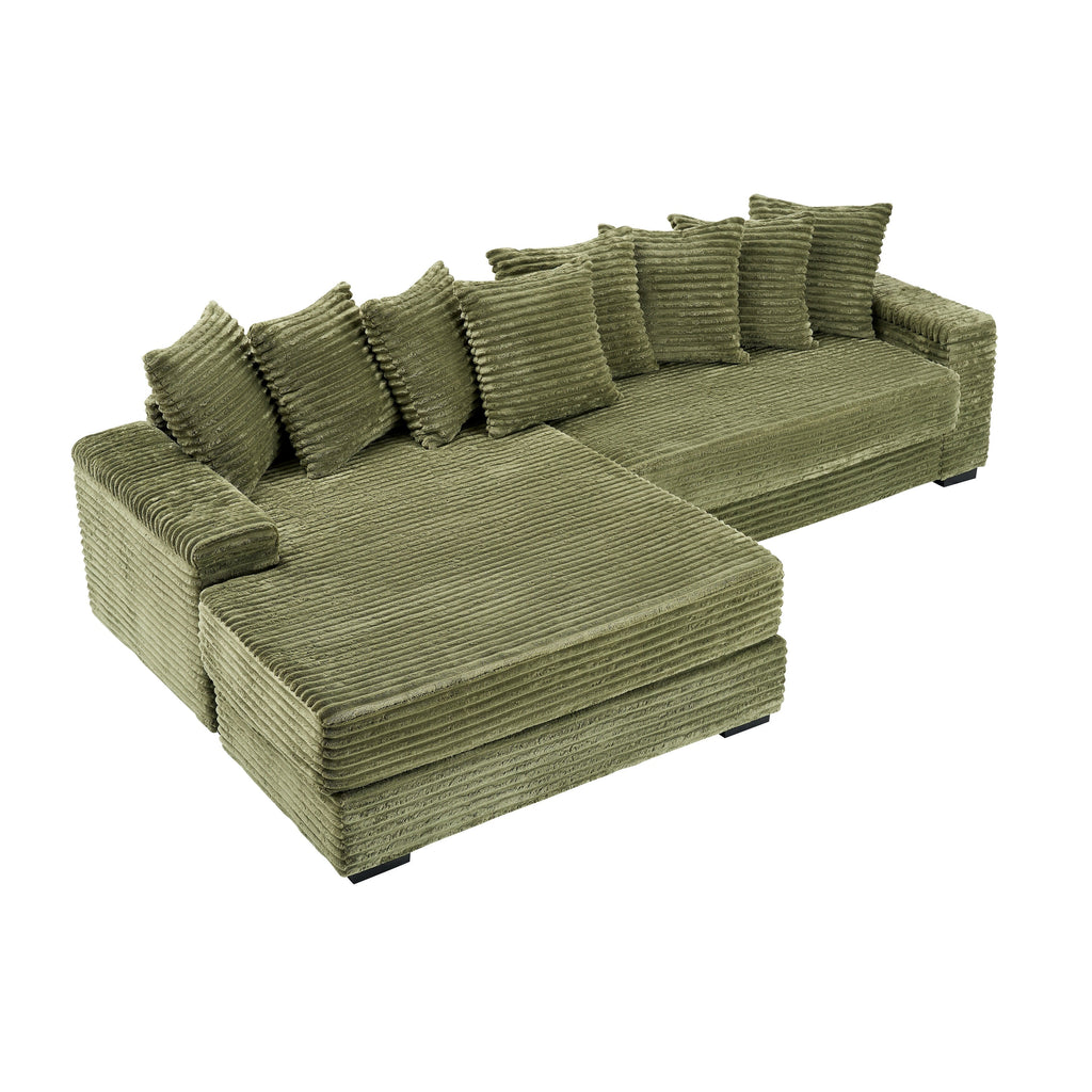 111.4  L-Shaped Corduroy Sofa with 8 Throw Pillows and Footstool
