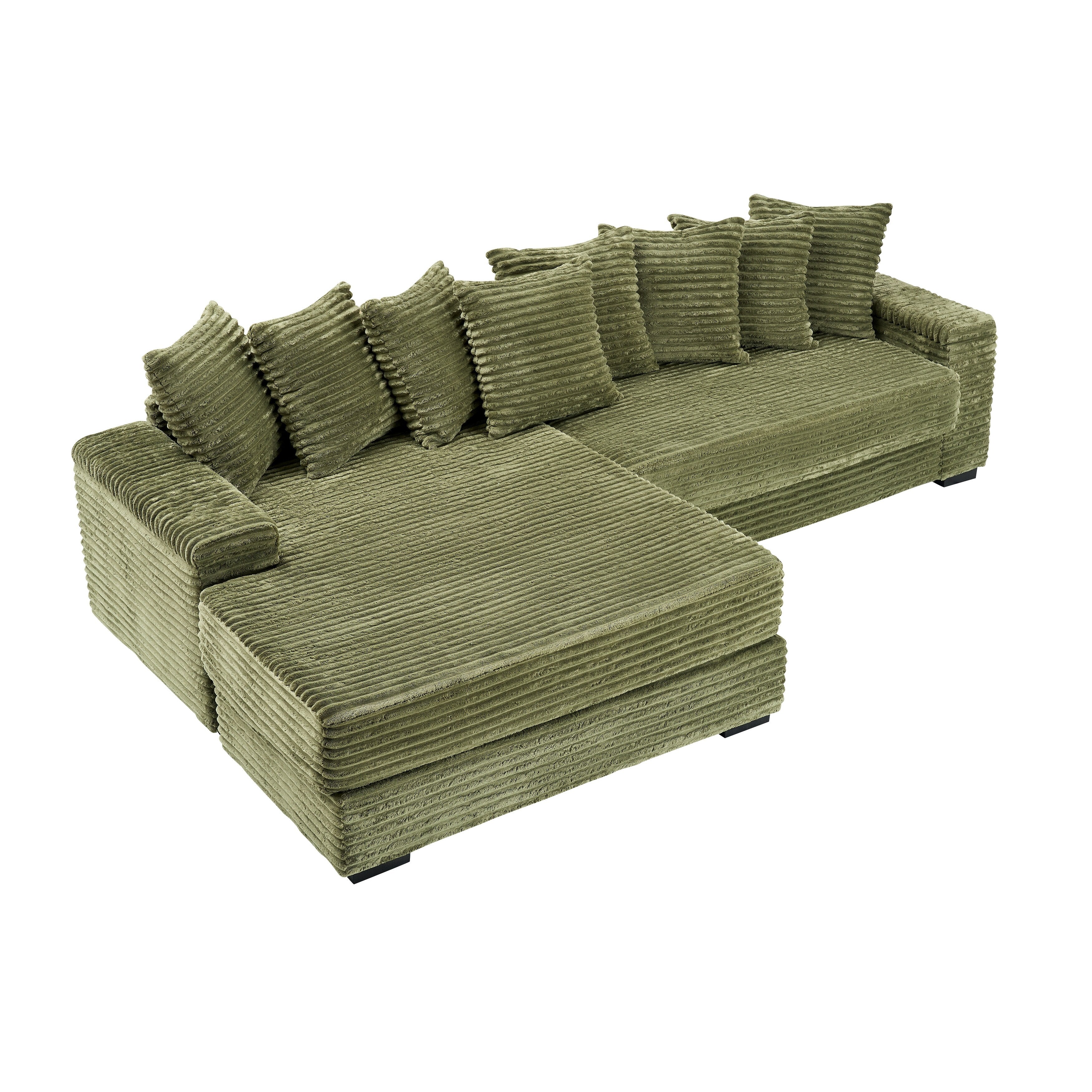111.4  L-Shaped Corduroy Sofa with 8 Throw Pillows and Footstool