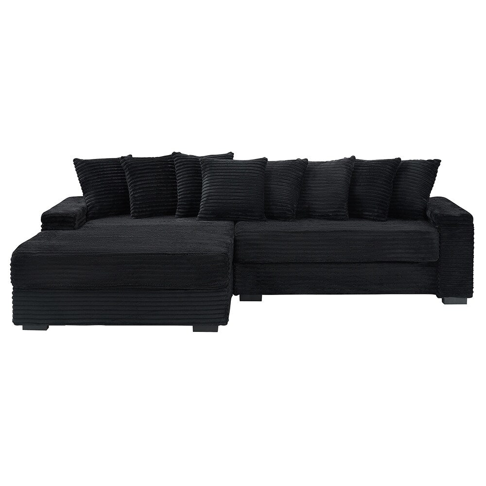 111.4  L-Shaped Corduroy Sofa with 8 Throw Pillows and Footstool