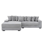 111.4  L-Shaped Corduroy Sofa with 8 Throw Pillows and Footstool