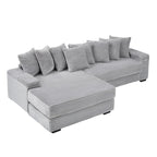 111.4  L-Shaped Corduroy Sofa with 8 Throw Pillows and Footstool