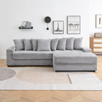 111.4  L-Shaped Corduroy Sofa with 8 Throw Pillows and Footstool