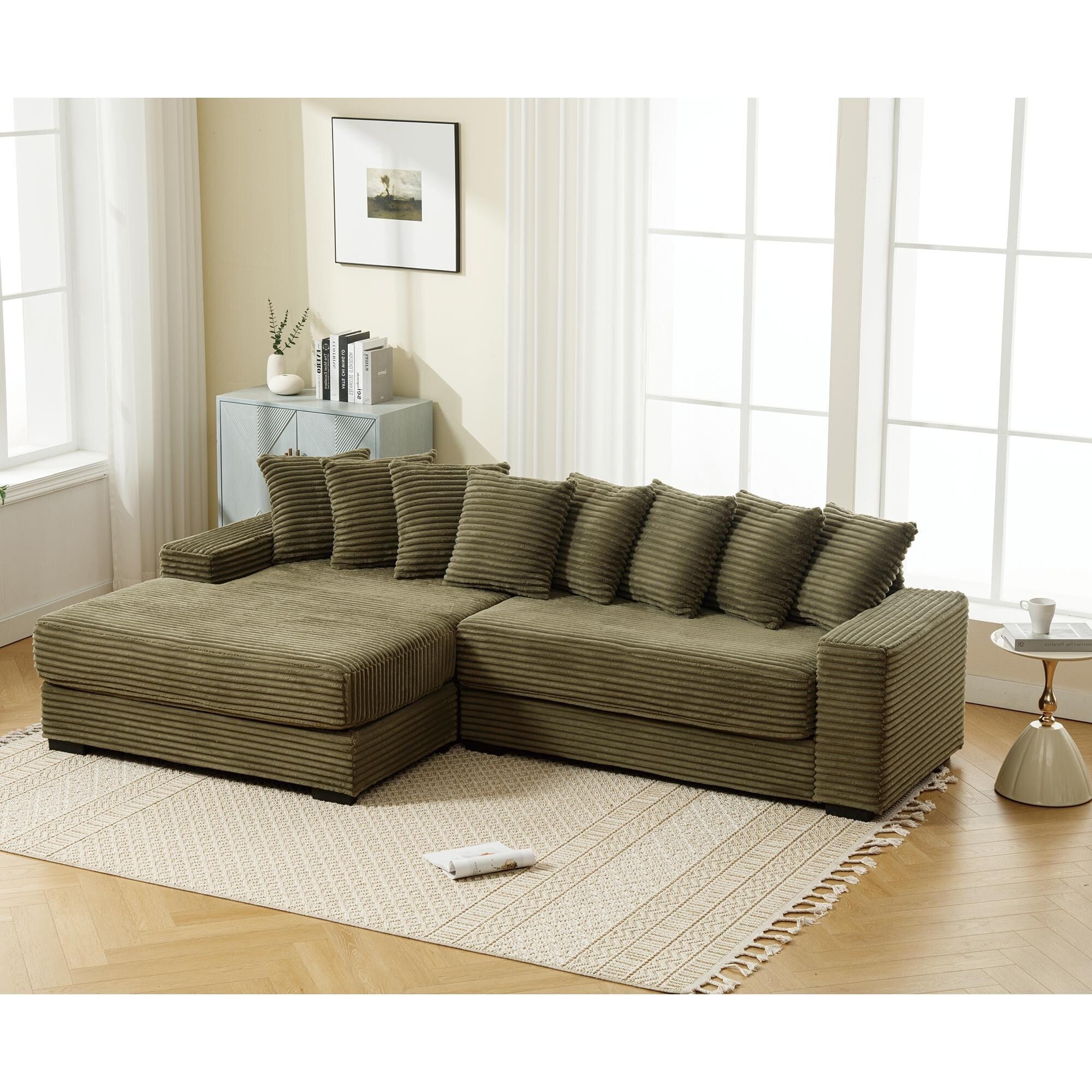 111.4 Green flannelette sofa, elegant shelter choice - living room, bedroom, office ideal companion