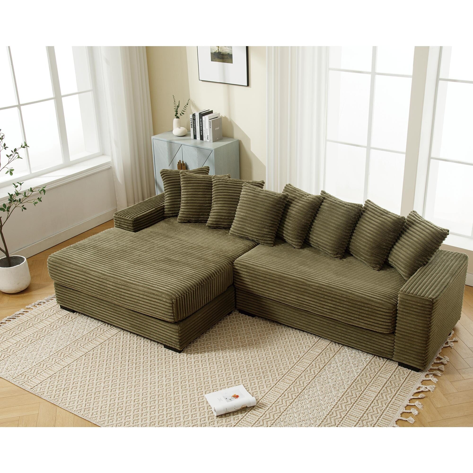 111.4 Green flannelette sofa, elegant shelter choice - living room, bedroom, office ideal companion