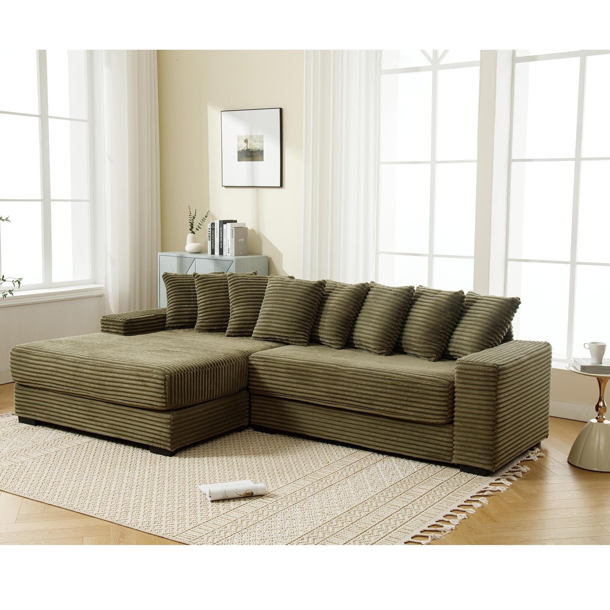 111.4 Green flannelette sofa, elegant shelter choice - living room, bedroom, office ideal companion