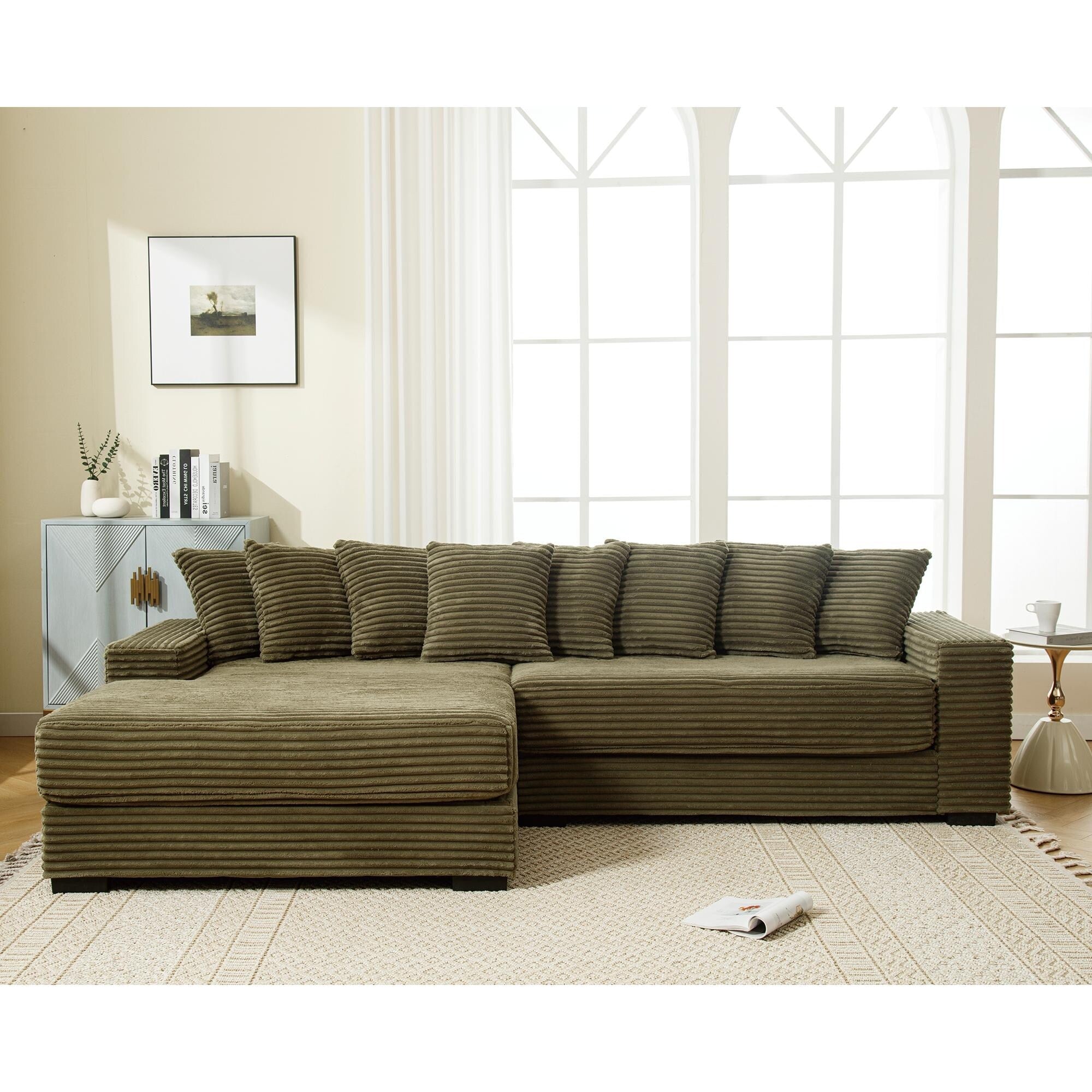 111.4 Green flannelette sofa, elegant shelter choice - living room, bedroom, office ideal companion