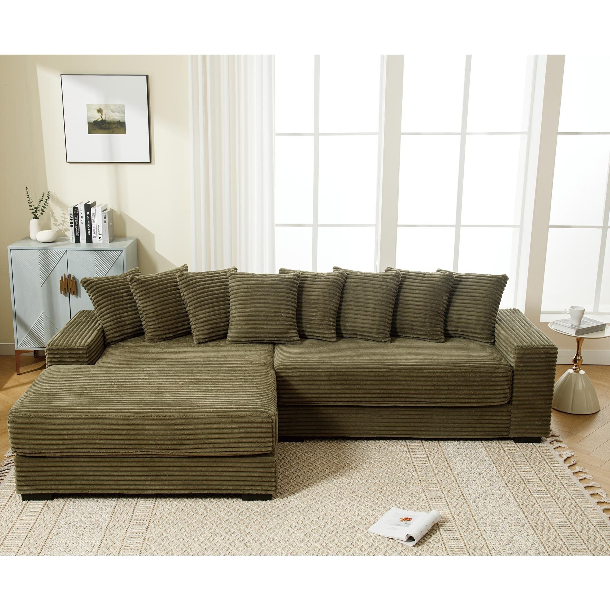 111.4 Green flannelette sofa, elegant shelter choice - living room, bedroom, office ideal companion