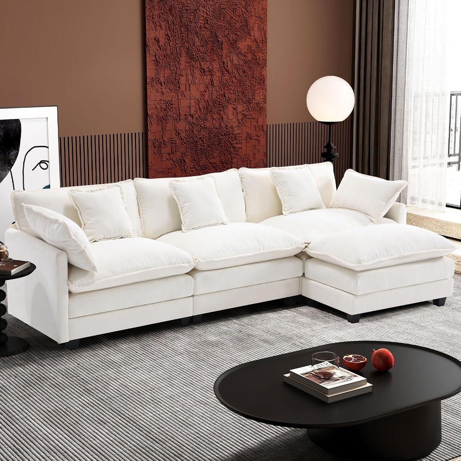 111.4 L-Shaped Cloud Sectional Sofa with Ottoman - 4-Seat Chenille Couch for Living Room