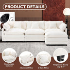 111.4 L-Shaped Cloud Sectional Sofa with Ottoman - 4-Seat Chenille Couch for Living Room