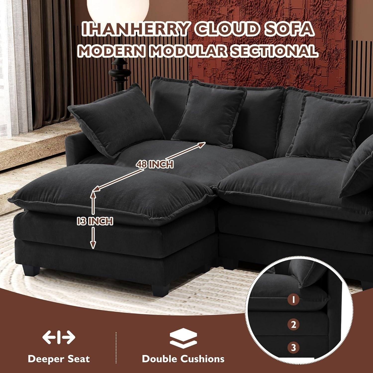 111.4 L-Shaped Cloud Sectional Sofa with Ottoman - 4-Seat Chenille Couch for Living Room