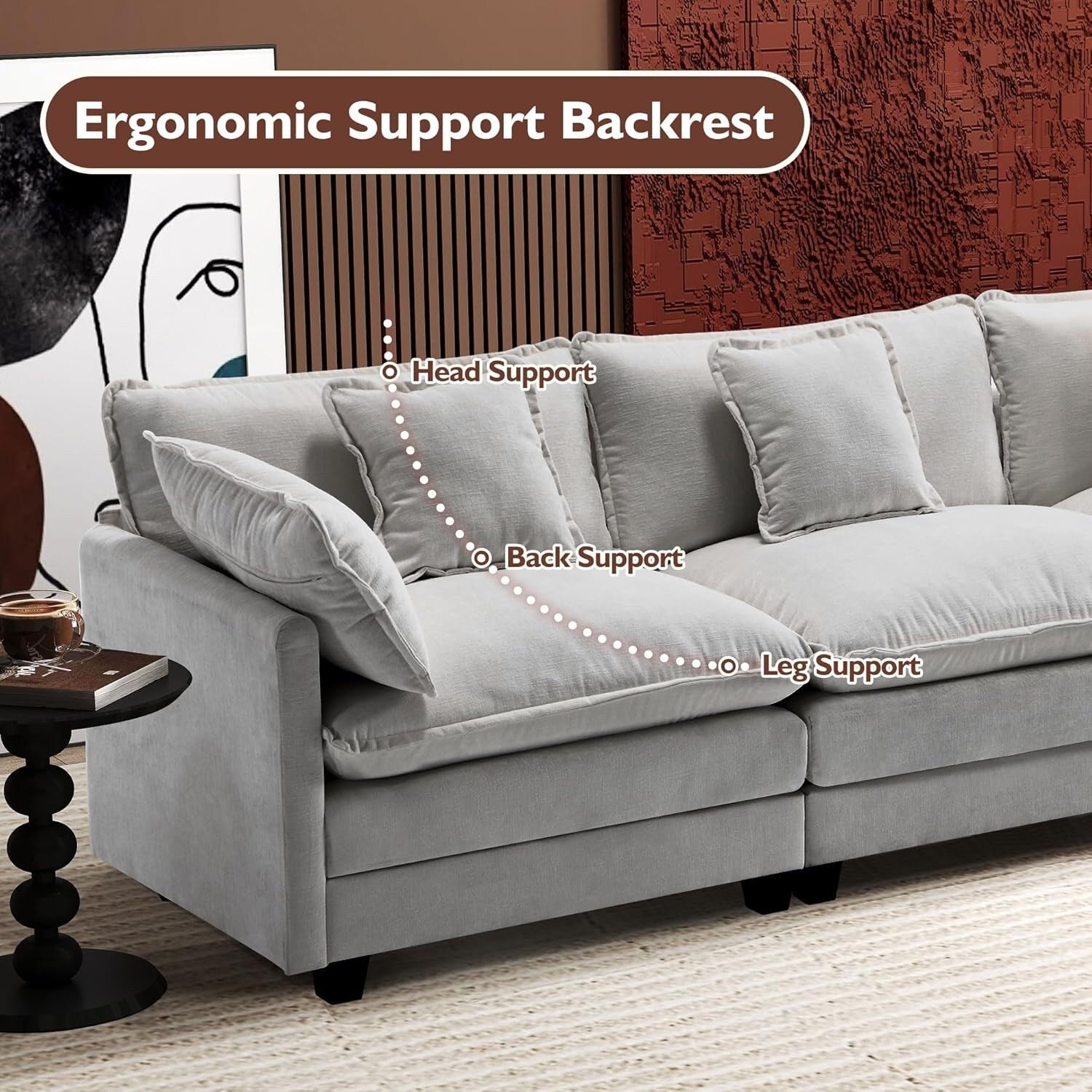 111.4 L-Shaped Cloud Sectional Sofa with Ottoman - 4-Seat Chenille Couch for Living Room