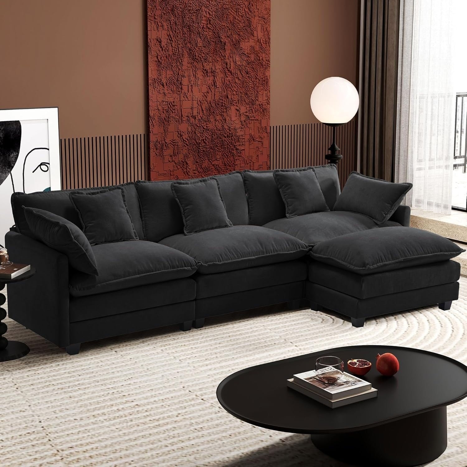 111.4 L-Shaped Cloud Sectional Sofa with Ottoman - 4-Seat Chenille Couch for Living Room