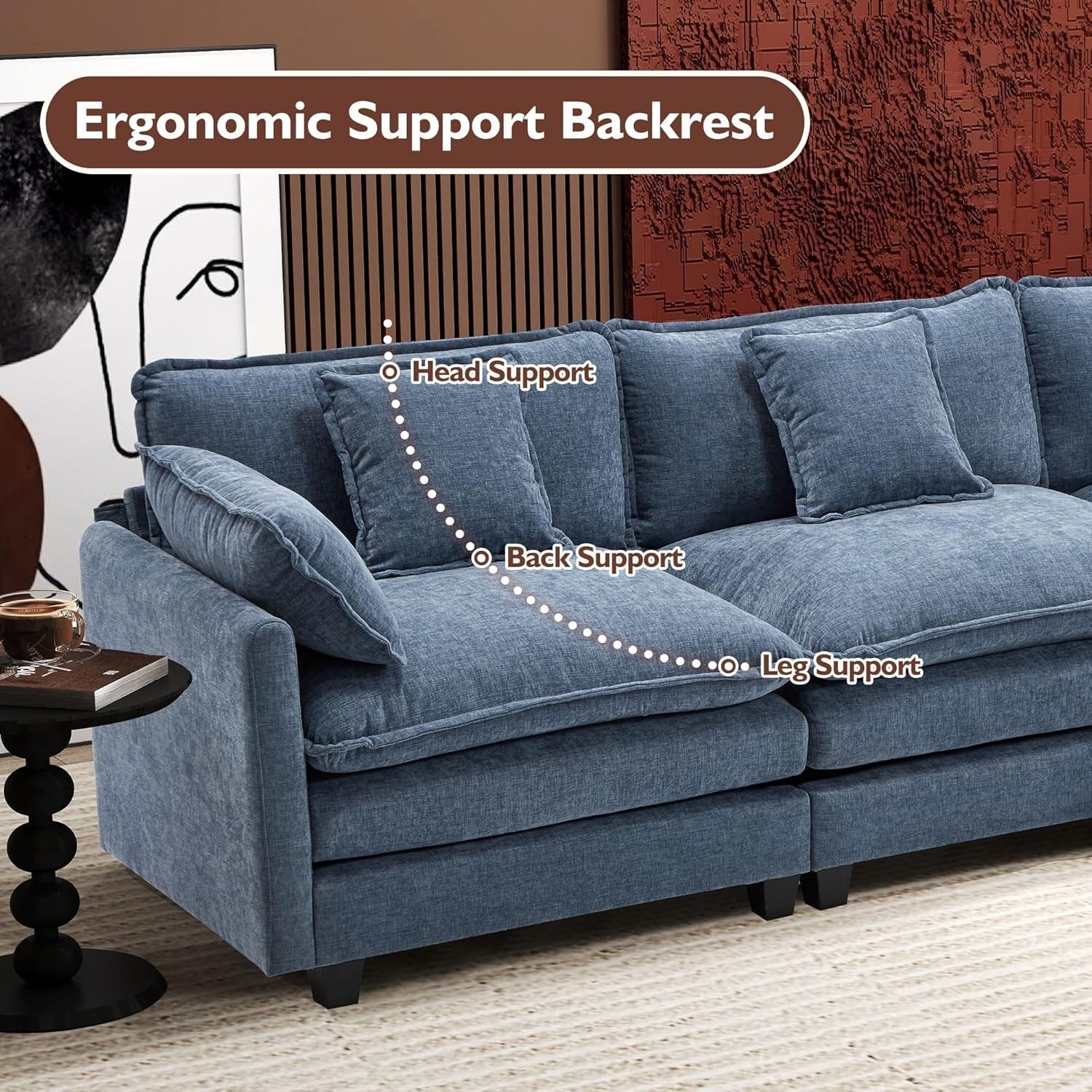 111.4 L-Shaped Cloud Sectional Sofa with Ottoman - 4-Seat Chenille Couch for Living Room