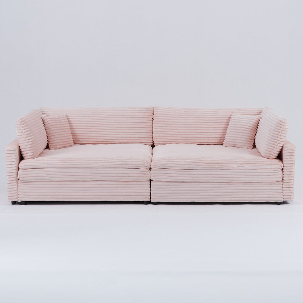 112-inch black corduroy sofa: two throw pillows, four backrests, opening up a new style for the living room's casual area