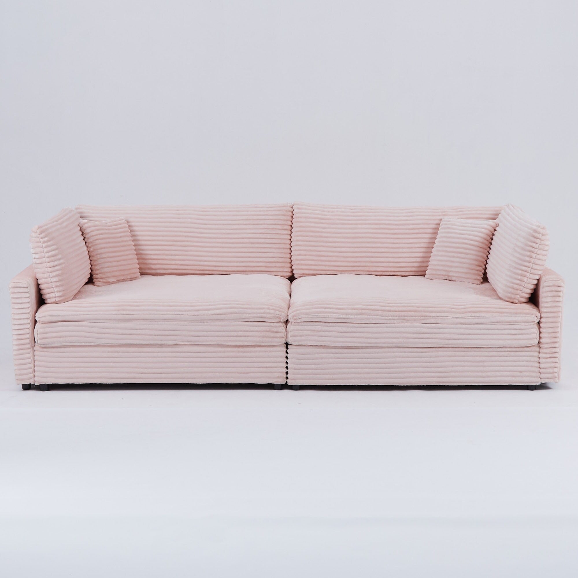 112-inch black corduroy sofa: two throw pillows, four backrests, opening up a new style for the living room's casual area