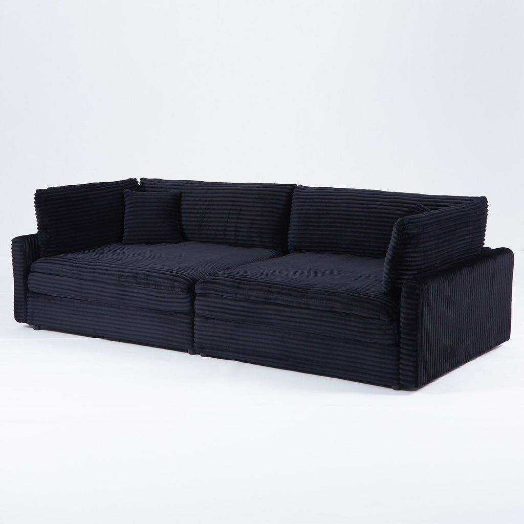 112-inch black corduroy sofa: two throw pillows, four backrests, opening up a new style for the living room's casual area