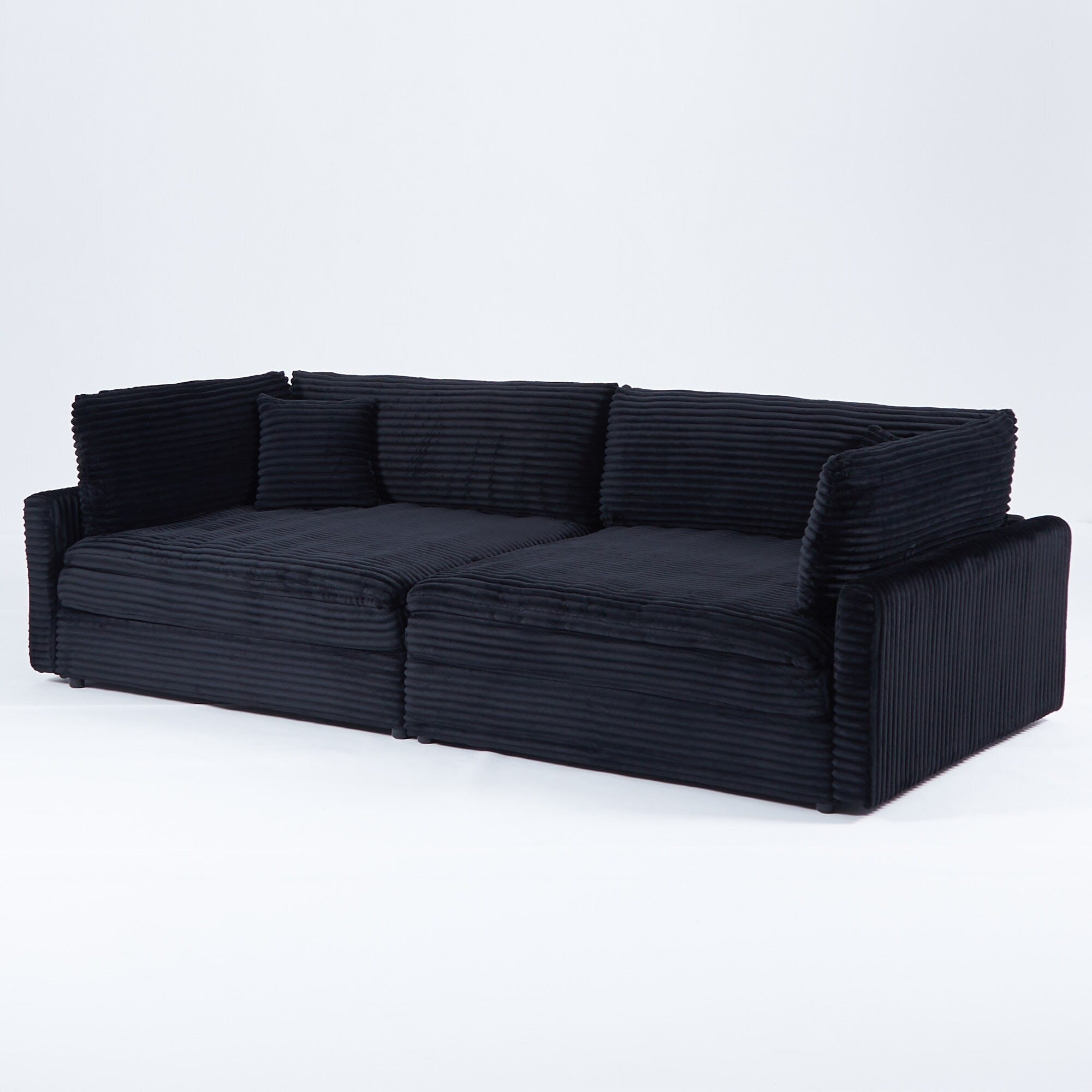 112-inch black corduroy sofa: two throw pillows, four backrests, opening up a new style for the living room's casual area