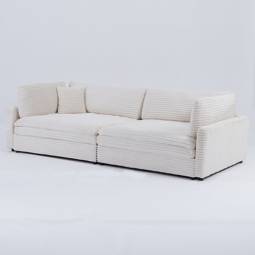 112-inch black corduroy sofa: two throw pillows, four backrests, opening up a new style for the living room's casual area