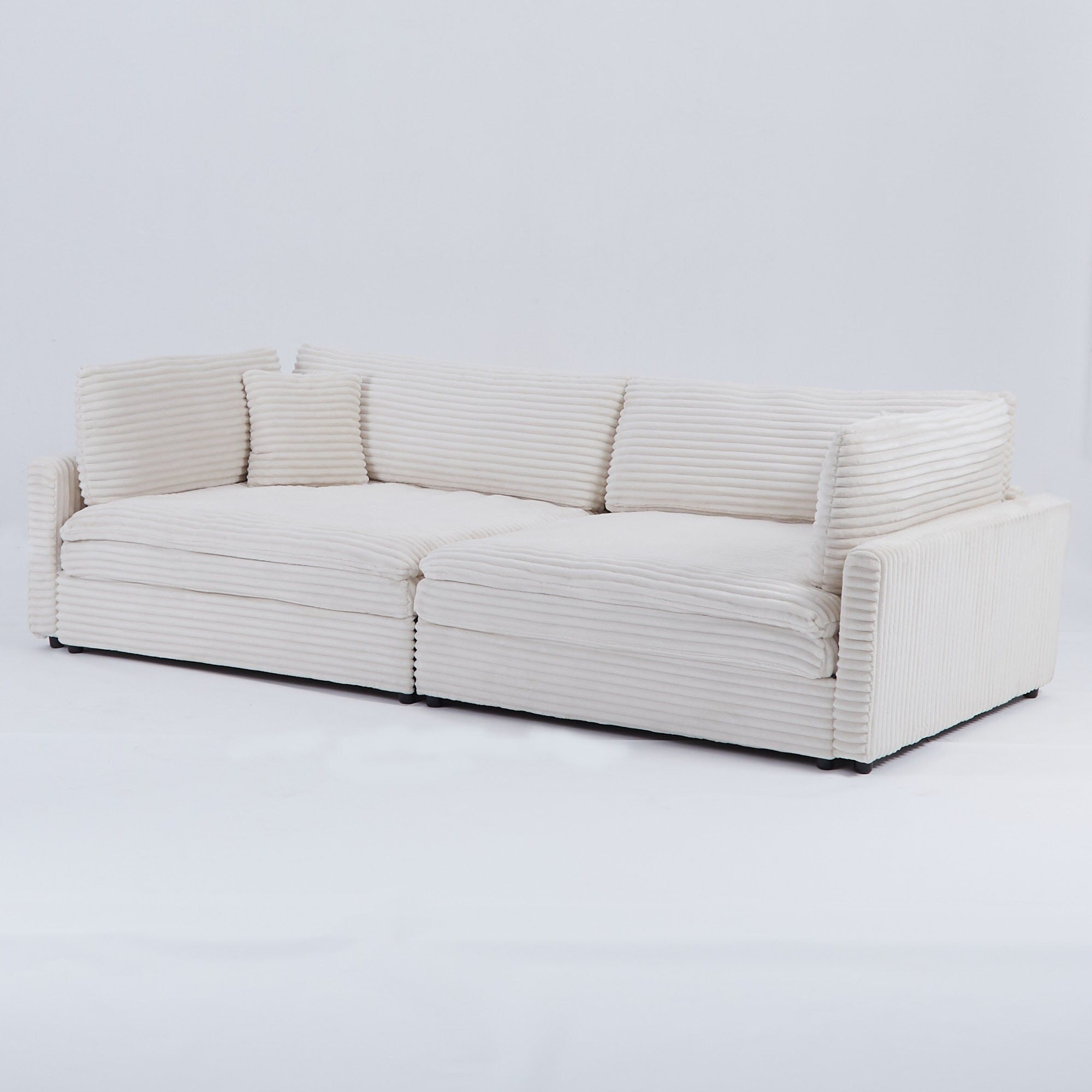 112-inch black corduroy sofa: two throw pillows, four backrests, opening up a new style for the living room's casual area