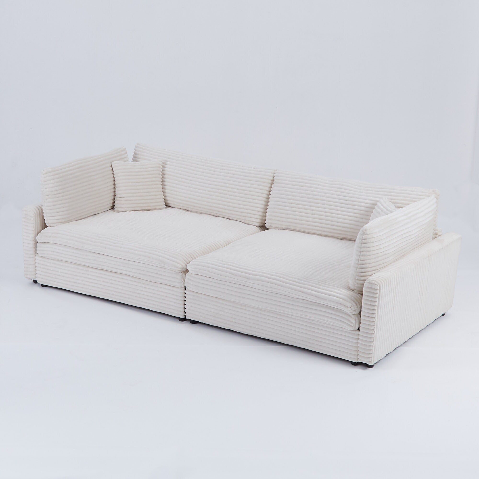 112-inch black corduroy sofa: two throw pillows, four backrests, opening up a new style for the living room's casual area