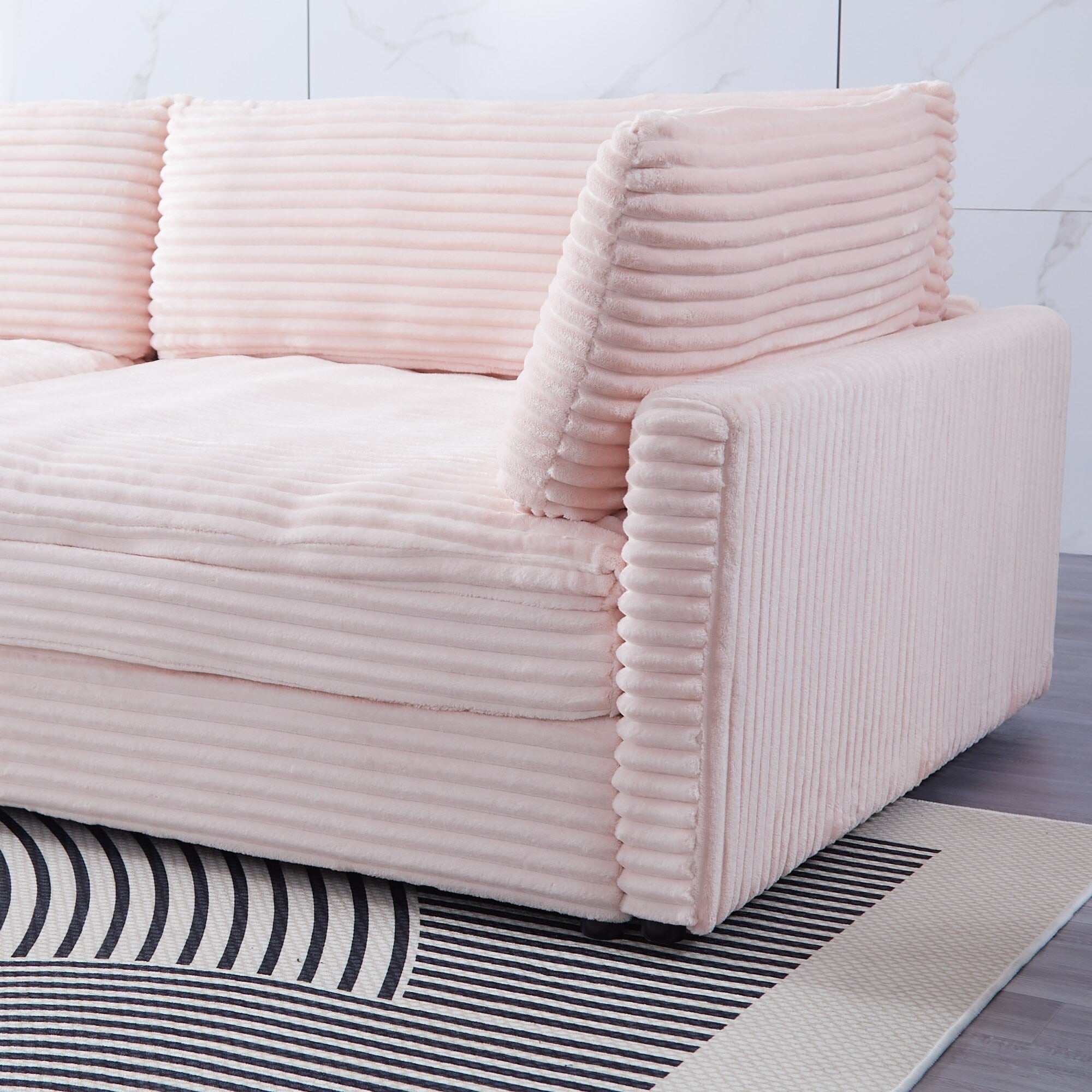 112-inch black corduroy sofa: two throw pillows, four backrests, opening up a new style for the living room's casual area