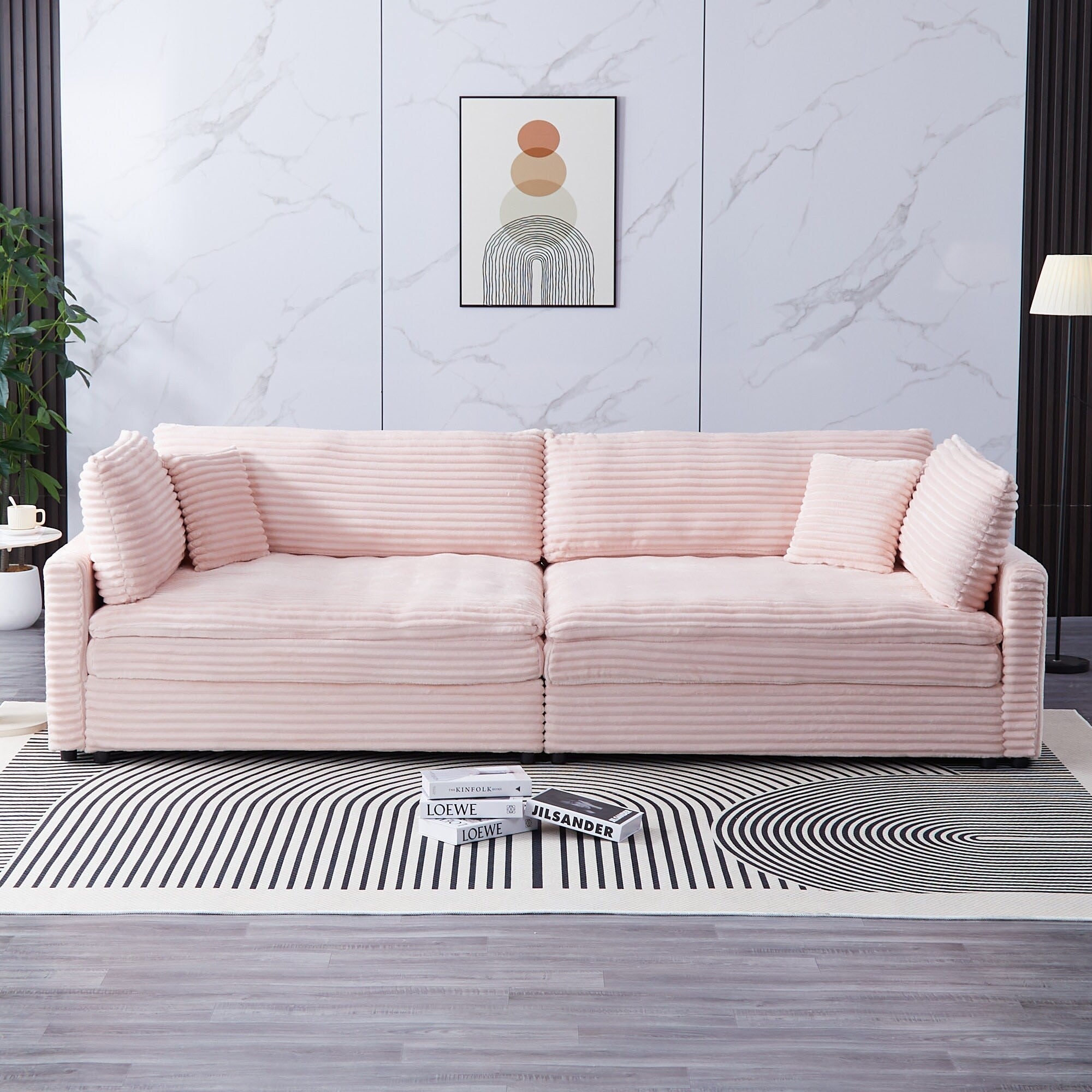 112-inch black corduroy sofa: two throw pillows, four backrests, opening up a new style for the living room's casual area
