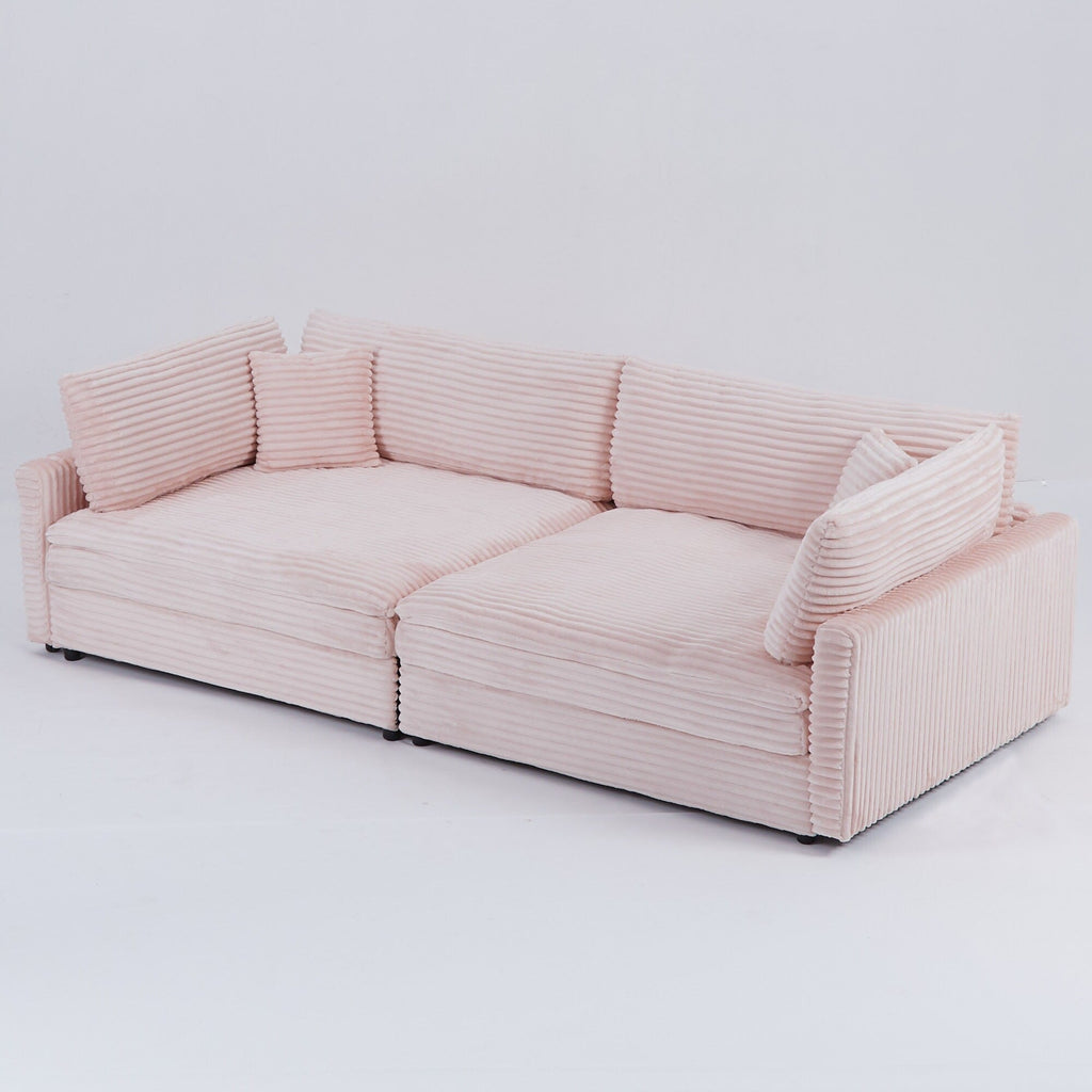 112-inch black corduroy sofa: two throw pillows, four backrests, opening up a new style for the living room's casual area