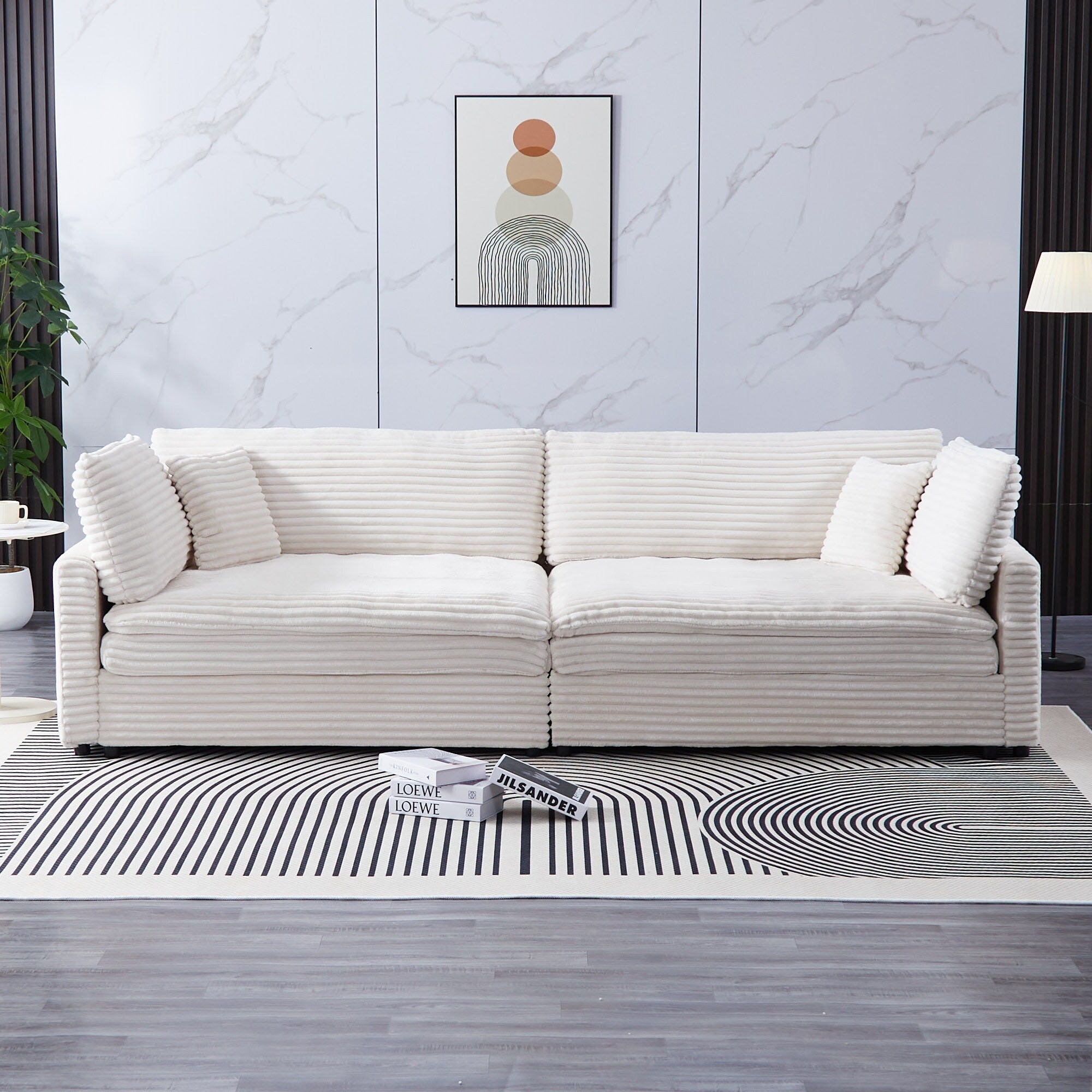 112-inch black corduroy sofa: two throw pillows, four backrests, opening up a new style for the living room's casual area