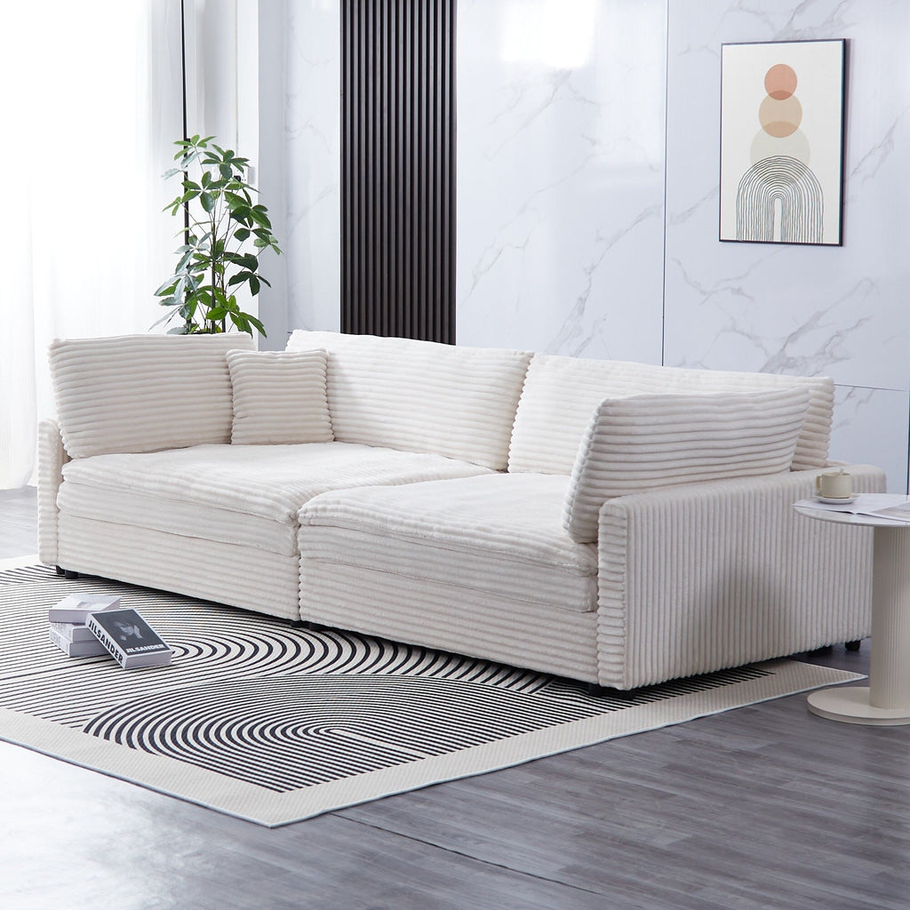 112-inch black corduroy sofa: two throw pillows, four backrests, opening up a new style for the living room's casual area