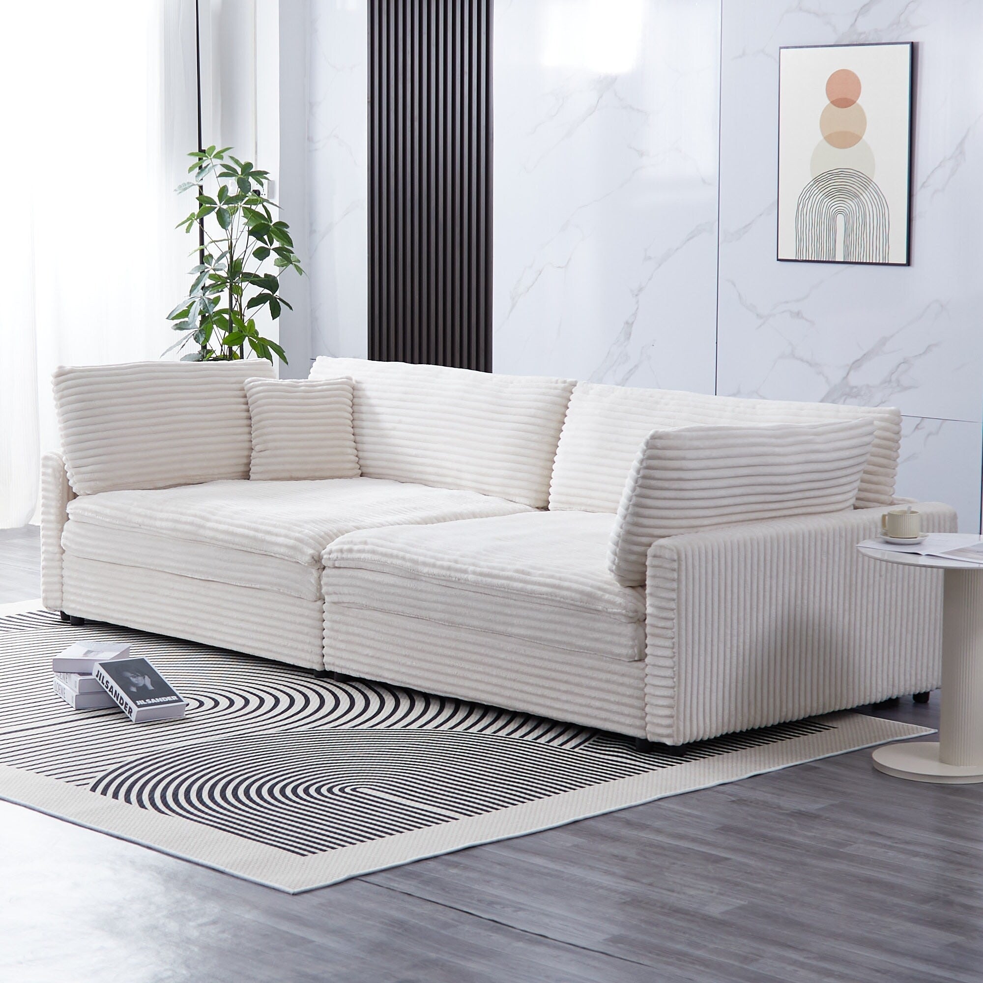 112-inch black corduroy sofa: two throw pillows, four backrests, opening up a new style for the living room's casual area