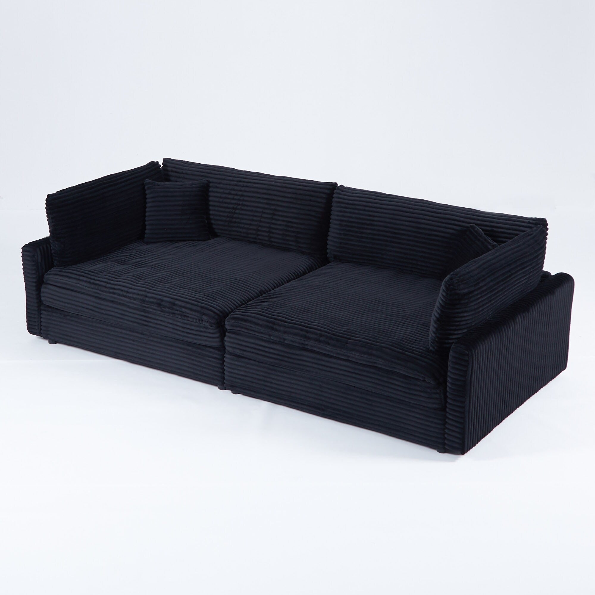 112-inch black corduroy sofa: two throw pillows, four backrests, opening up a new style for the living room's casual area
