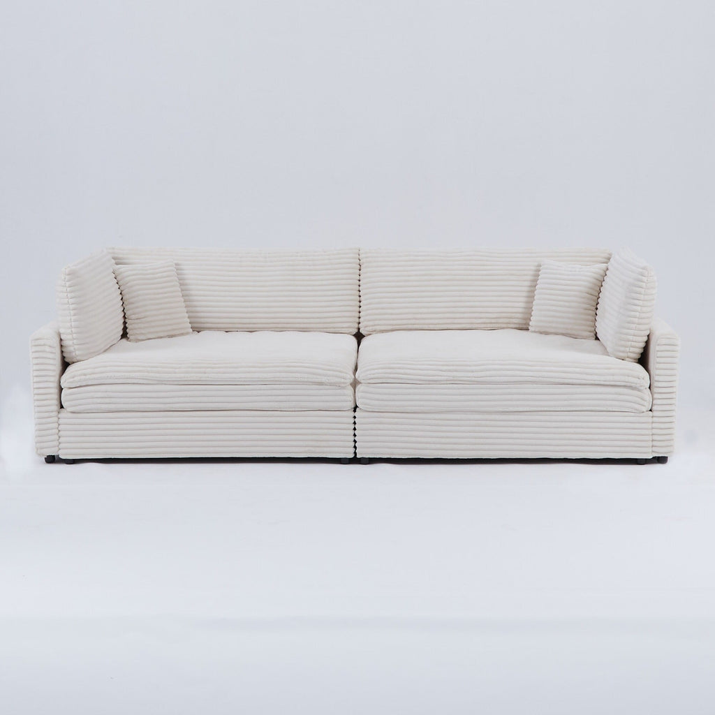 112-inch black corduroy sofa: two throw pillows, four backrests, opening up a new style for the living room's casual area