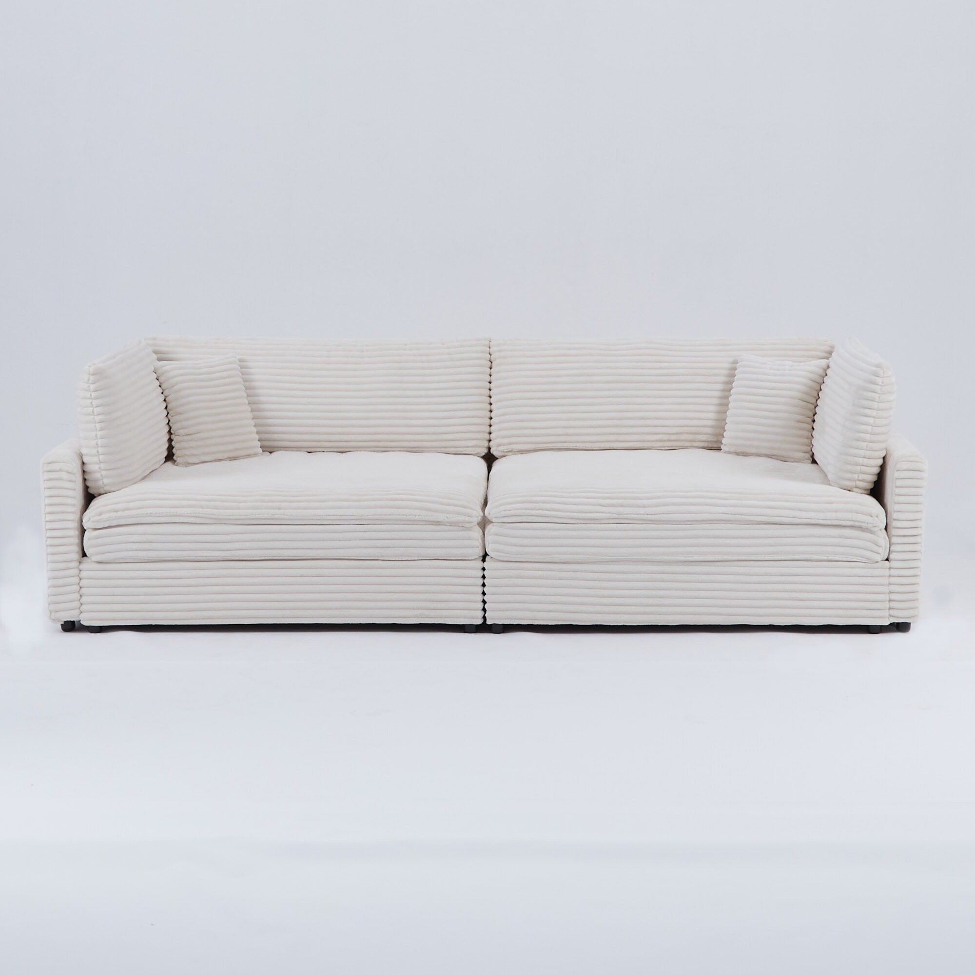 112-inch black corduroy sofa: two throw pillows, four backrests, opening up a new style for the living room's casual area