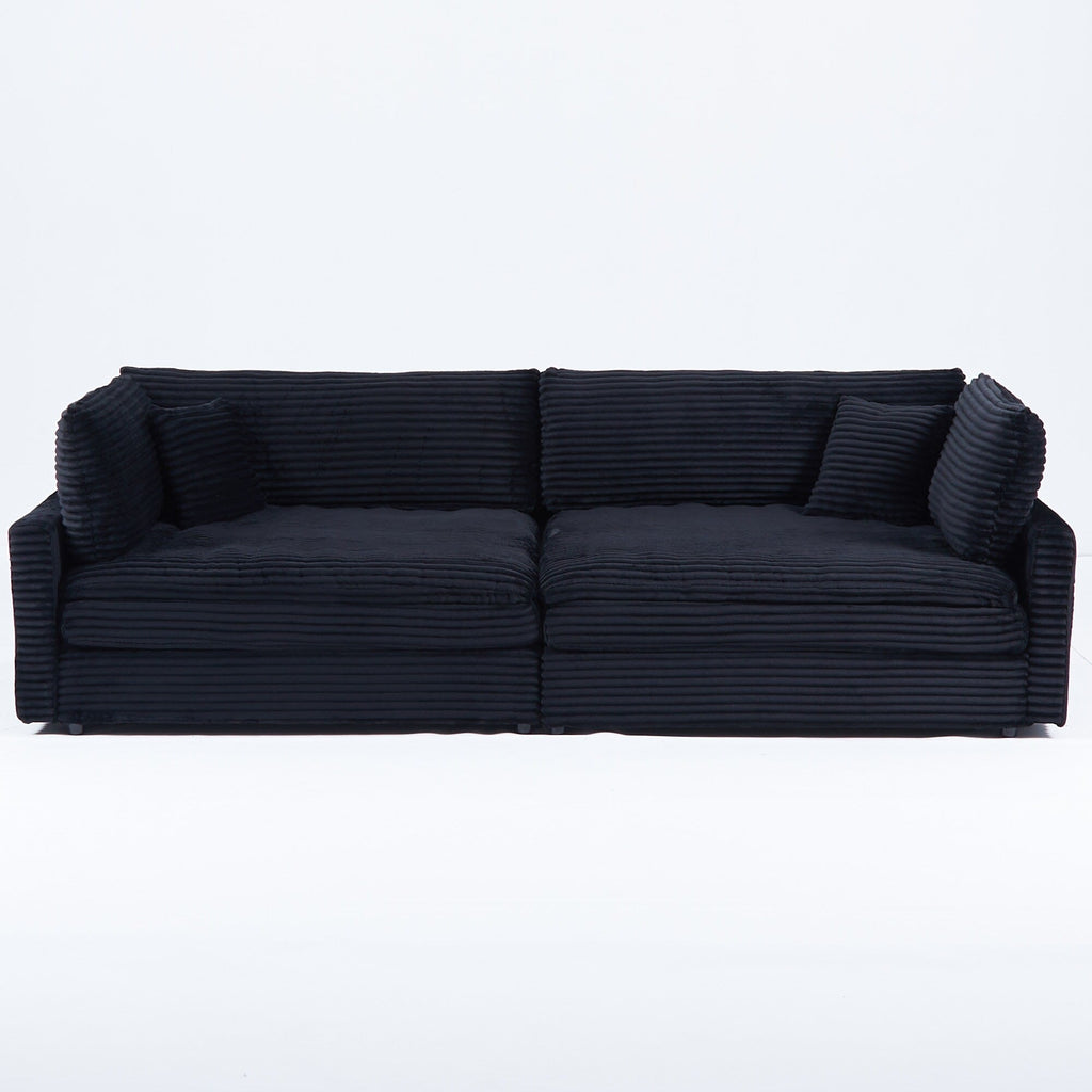 112-inch black corduroy sofa: two throw pillows, four backrests, opening up a new style for the living room's casual area