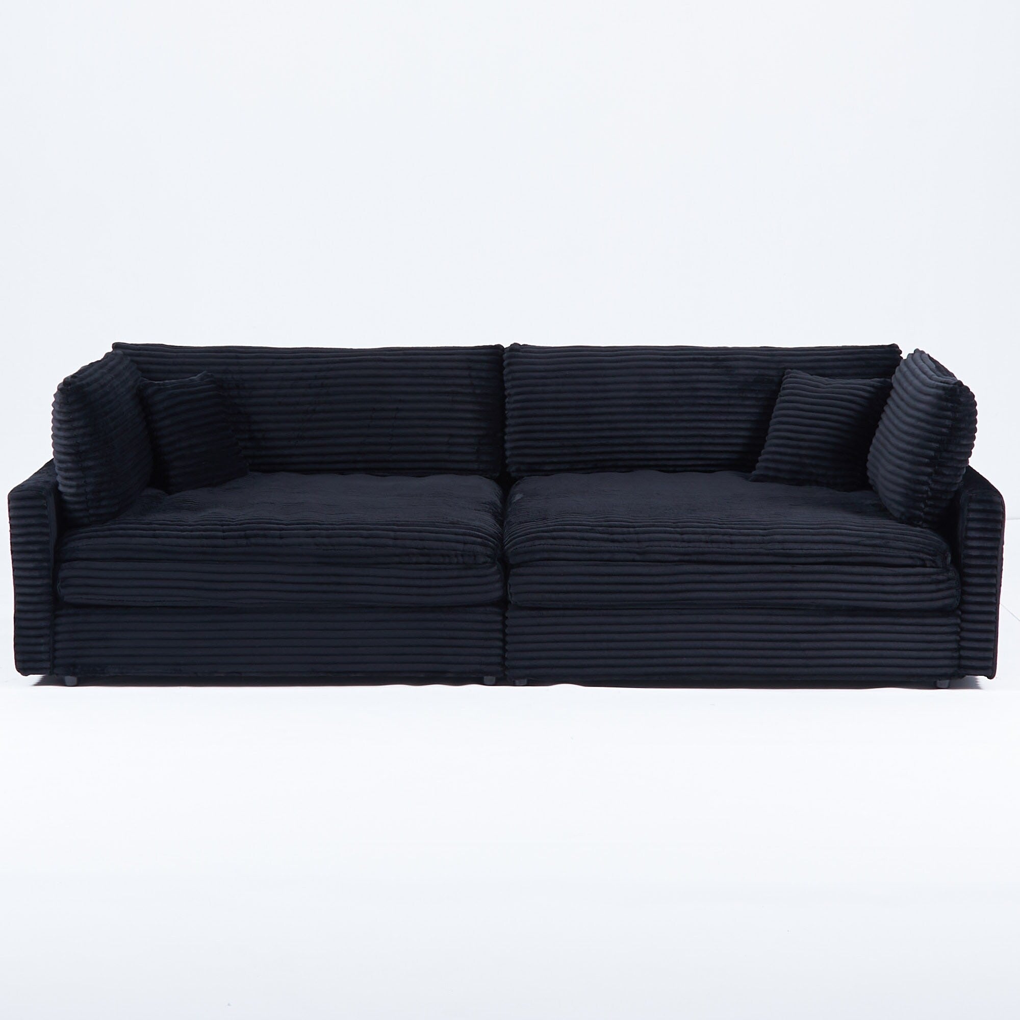 112-inch black corduroy sofa: two throw pillows, four backrests, opening up a new style for the living room's casual area