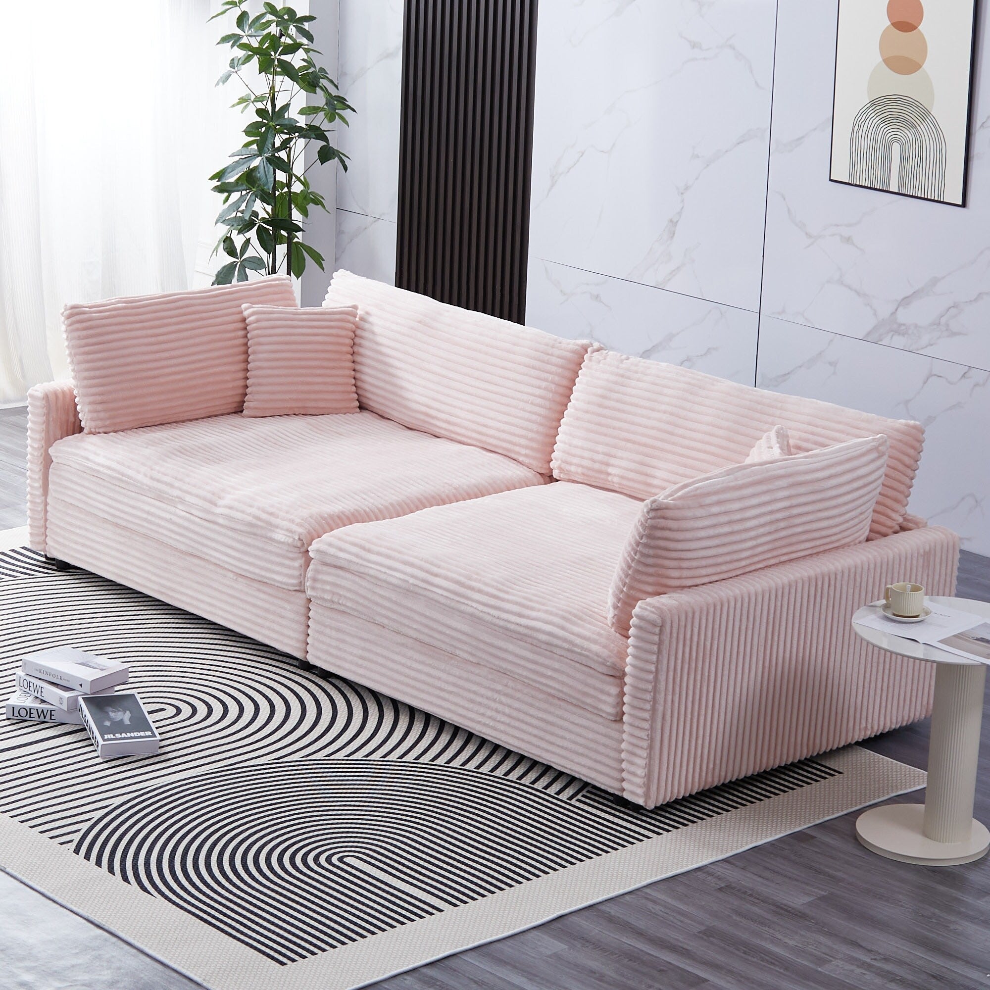 112-inch black corduroy sofa: two throw pillows, four backrests, opening up a new style for the living room's casual area