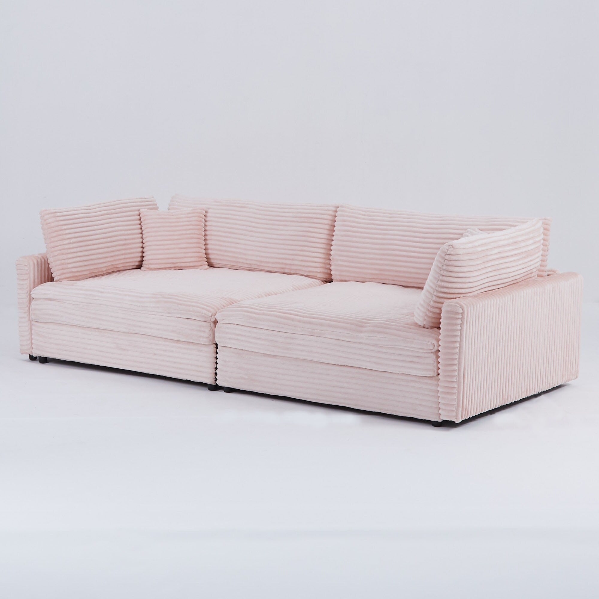112-inch black corduroy sofa: two throw pillows, four backrests, opening up a new style for the living room's casual area