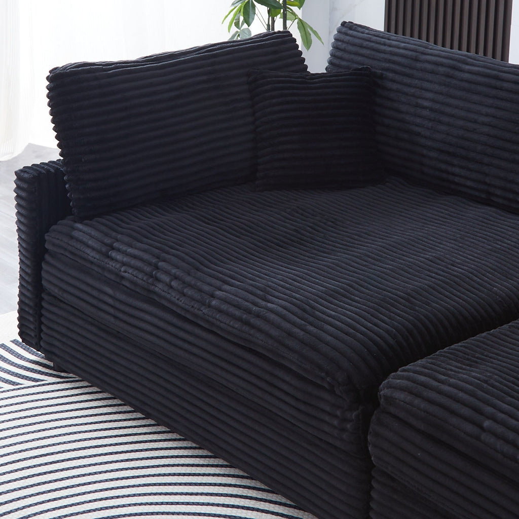 112-inch black corduroy sofa: two throw pillows, four backrests, opening up a new style for the living room's casual area