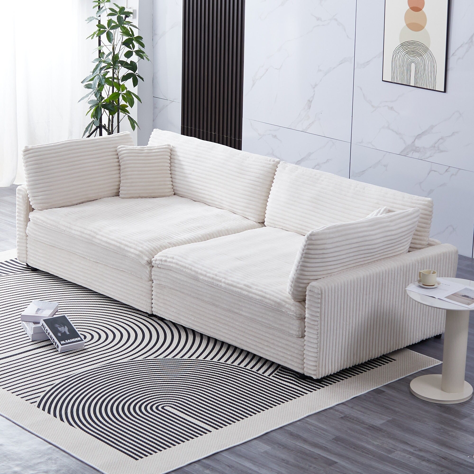 112-inch black corduroy sofa: two throw pillows, four backrests, opening up a new style for the living room's casual area