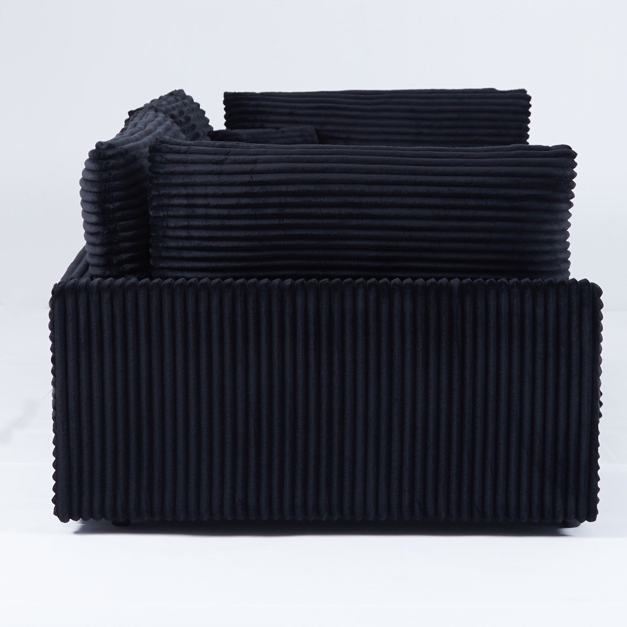 112-inch black corduroy sofa: two throw pillows, four backrests, opening up a new style for the living room's casual area