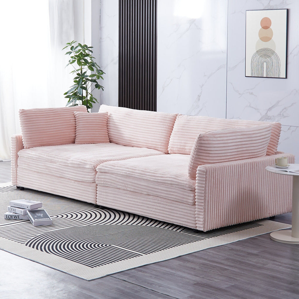 112-inch black corduroy sofa: two throw pillows, four backrests, opening up a new style for the living room's casual area